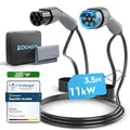 bokman Typ 2 Ladekabel, Modus 3 / 16A / 11 kW / 3-Phasig / 3,5 Meter, Typ 2 auf Typ 2 EV Ladekabel für Elektroauto mit Tragetasche und Mikrofasertuch