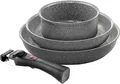 BALLARINI Torre Bratpfannen-Set (24 und 28 cm) und Stieltopf (16 cm), Mit abnehmbarem Griff, Keramikbeschichtung, Induktionsgeeignet, Aluminium, Grau