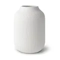 flature Keramik Vase mit Rillen – Wasserdichte Blumenvase in Weiß Matt für Schnittblumen Trockenblumen Pampasgras, Große Vase 20cm Hoch als Geschenk Deko für Wohnzimmer Schlafzimmer Büro