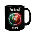 Fußball Portugal Flagge Tasse in Schwarz EM 2024 Fanartikel Grüner Fußball auf Rot-Schwarz Portugiesischer Sport Ball Geschenk