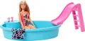 Barbie-Pool, 1x Puppe mit blonden Haaren, Pool und Rutsche, Accessoires, Geschenk für Kinder, Spielzeug ab 3 Jahre,GHL91