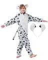 corimori Flauschiges Schneeleopard-Kostüm für Kinder mit Haarreif | Karneval Fasching Kostüm Onesie für Mädchen, Jungen | Körpergröße 90-110cm