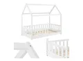 Juskys Kinderbett Marli 80 x 160 cm Rausfallschutz, Lattenrost & Dach Weiß Hausbett Holz