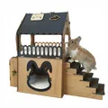 Jungengel Indoor Kaninchenhaus XL Holz zweistöckig | Spielhaus mit Rampe & Futterbox | 68x66x35 cm Natur Anthrazit