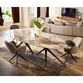 DELIFE Esstisch Edge Oval 280x130 Keramik Minas Melange Weiß-Beige Estelar rund Metall Schwarz - Weiß