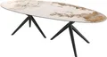 DELIFE Esstisch Edge, Oval Keramik Minas Melange Weiß-Beige 280x130 Estelar rund Metall Schw