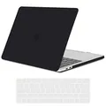 TECOOL Hülle Kompatibel mit MacBook Pro 15 Zoll 2019 2018 2017 2016 mit Touch Bar (A1990 A1707), Ultradünne Schutzhülle Hartschale Case mit Tastaturschutz (EU Layout), Schwarz