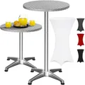 Casaria® 2in1 Stehtisch mit Husse Höhenverstellbar 70 cm / 115 cm Hoch Aluminium Rund Ø60cm Wetterfest Outdoor Garten Bistro Biertisch Bar Party Weiß