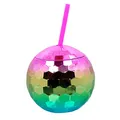 Boland - Discokugel Becher mit Strohhalm, 550 ml, Trinkbecher für Party oder Gartenfeier, Partybecher mit Trinkhalm, Plastikbecher, Partygeschirr