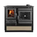 7 kW Küchenofen Globe Fire Alhena aus Gusseisen - Außenverkleidung aus Emaille - Großes Backfach und Holzfach (Rauchrohr rechts, Creme)