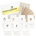 14 Weihnachtskarten mit Umschlag Set Pastell - Schöne Weihnachtskarten Adventskarten zum Aufklappen - Karten Weihnachten Set - Weihnachtskarte Set Postkarten - Weihnachten Karte mit Stickern D012 D012