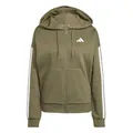 adidas Damen Essentials 3-Stripes Full-Zip Fleece Hoodie, Olive strata/White, S
