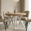 Runder Ausziehbarer Tisch für Esszimmer, PERO, Loft-Stil, Skandinavische, Durchmesser: 90 / 190 cm, Farbe: Eiche Sonoma / Weiss