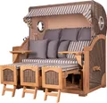 Strandkorb - bene living - Ammersee Grande XXL Teak Bullauge - PE grau - Modell 545 - 3-Sitzer inkl. Liftersystem