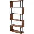 BERLINLODGE Bücherregal HxBxT 183x80x30cm Standregal Wohnregal 3D-Struktur 5 Ebenen Wildeiche-Optik Metall Schwarz