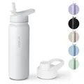 Vinsun Trinkflasche Edelstahl weiß 750ml - auslaufsicher, Kohlensäure geeignet, BPA frei - Strohhalm, Trinköffnung - Thermosflasche Sport, Outdoor, Schule, Uni, Fahrrad, Büro, Camping