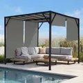 Pergola Baia, Garten Pavillon Terrassenüberdachung, stabiles 6cm-Stahl-Gestell + Schiebedach grau ~ 3x3m