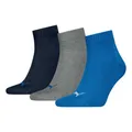 PUMA Plain 3P Quarter Socke, Mehrfarbig (Blue / Grey Melange), 35-38, 3er Pack