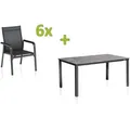 KETTLER BasicPlus Premium Garten-Essgruppe, anthrazit, Alu, Tisch 160x90 cm, 6 Stapelsessel
