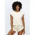 DKaren Schlafanzug Damen Kurzarm Pyjama Shorty Rüschen Nachtwäsche (Set, 2 tlg., Kurzarmshirt + Kurze Hose) weiß M-38