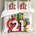 ABAKUHAUS 21. Geburtstag Bettbezug, Alles Gute zum Geburtstag Bild, Milbensicher Allergiker geeignet mit Kissenbezügen, 155 cm x 220 cm - 80 x 80 cm, Mehrfarbig