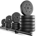 TREX SPORT Langhantel Set TX-055SG | Hantelset 55 kg mit Langhantelstange 180 cm, Kunststoff Hantelscheiben, Sternverschlüsse | Home Gym Krafttrai... - Schwarz