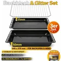 ICQN Fettpfanne 445 x 375 mm 25 und 50 mm, 2er Emailliert Backbleche Set und Verchromt Backofenrost, Kratzfest & Rostfrei, Passend für Whirlpool, ...