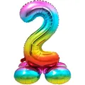 Folat 64292 Folienballon Zahl 2 ca. 81 cm, rainbow mit Basis, costumes