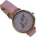 Kinderuhr Unicorn Einhorn Pink Lederarmband Glitzer Strass Rosegold Marke: LIMDIX