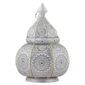 Marrakesch Lampe und Laterne in einem aus Metall 30 cm groß | Tischlampe Windlicht Lamisa Weiss als Orientalische Dekoration