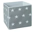 roba Kinder Aufbewahrungsbox Little Stars - Canvas Box aus Stoff für Spielzeug - Kinderzimmer Deko - Grau / Sterne weiß