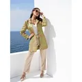 Longblazer HEINE "Longblazer", Damen, Gr. 40, grün (lindgrün, champagner, gemustert), 69% Polyester, 31% Polyacryl, Langarm, Blazer