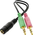 deleyCON Headset PC Laptop Adapter Audio Klinken Y Adapter Kabel Stereo - 1x 3,5mm Klinke Buchse CTIA 4 Polig TRRS auf 2x 3,5mm Klinke Stecker - Smartphone Headset an PC oder Laptop