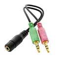 deleyCON 20cm Headset PC Laptop Adapter Audio Klinken Y Adapter Kabel Stereo - 1x 3,5mm Buchse CTIA 4 Polig TRRS auf 2x 3,5mm Stecker - Smartphone Headset an PC oder Laptop