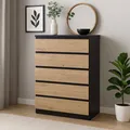 Kommode mit 5 grifflosen Schubladen Schwarz Artisaneiche