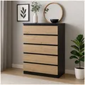 Kommode mit 5 grifflosen Schubladen Schwarz Artisaneiche Anrichte HTI-Living