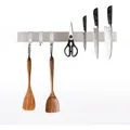 CHEFGASTRO Magnetleiste Magnetische Messerleiste Messerhalter Aus Stahl 4x40x1,6cm Mit 3 Silbernen Haken Silber Extra Stark
