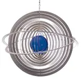 Windspiel Edelstahl Saturn mit kobaltblauer 50mm Glaskugel Metall Windspiel für Garten und Wohnung Gartendeko Wohn und Fenster Deko