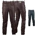 German Wear Lederhose lederjeans bikerjeans Büffelleder seitlich geschnürt Braun, Größe:52/L