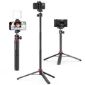 ULANZI MT-44 Handy Kamera Stativ 147cm 2in1 Selfie Stick Fernbedienung, 360° Kugelkopf, Cold Shoe Handyhalterung, 1/4" Gewinde Kompakt Reisestativ Dreibein Tripod für DSLR-Kameras Canon Samsung iPhone