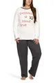 Moonline Damen Schlafanzug in großen Größen (Übergröße XL - 4XL) mit Motivdruck 'Dreams Come True Plus, Farbe:Offwhite, Größe:56-58