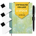 LifeDesign 3 Stk Stifthalter, Stiftschlaufe, Pen-Loop, Pen-Holder selbstklebend für Notizbuch, Kalender, Klemmbrett, schwarz, transparentes Klebepad