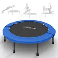 Physionics® Mini Trampolin - Klappbar, Ø81/91/96/102/114/122cm, bis 100 kg, Schwarz-Blau - Minitrampolin, Indoor und Outdoor Bodentrampolin für Erwachsene, Fitness, Sport, Jumping