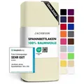 Jacobson Spannbettlaken BOXSPRING & ÜBERLÄNGE aus 100% Baumwolle, für hohe & lange Matratzen, Jersey Bettlaken 160 g/m2 beige 180 - 200 cm x 220 cm
