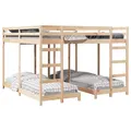 vidaXL Dreifach Etagenbettrahmen Natur 80/200 x 200 cm, Dreifach Etagenbett, modernes Design, Stabiler Kieferrahmen für kleinen Wohnraum, mit Sicherheitsgeländern
