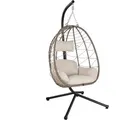 Juskys Hängesessel Aria mit Kissen - höhenverstellbar & faltbar - Polyrattan Hängeschaukel Outdoor & - Akzeptabel - Schwarz/Beige