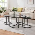 [en.casa] Couchtisch Kokkola 3er Set Wohnzimmertisch rund Beistelltisch Schwarz Tischplatte aus Glas und MDF Kaffeetisch Metallgestell Satztisch Sofatisch Rauchglas/Marmoroptik, schwarz
