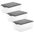 Rotho Compact 3er-Set Aufbewahrungsbox 38l mit Deckel, Kunststoff (PP) BPA-frei, anthrazit/transparent, 3 x A3/38l (57.5 x 40.0 x 25.0 cm)
