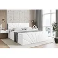 ALTDECOR Boxspringbett mit Fußteil, H3 Matratze und Topper - 200x200 cm - MILTIO-Z - Weiß Kunstleder - Polsterbett mit Bettkasten und Lattenrost,... - Weiß