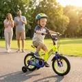Actionbikes Kinderfahrrad Turbo 12 Zoll | Kinder Fahrrad - V-Brake Bremsen - Kettenschutz - Jungenfahrrad - Junge - Stützräder - 2-5 Jahre (Gelb/... - Gelb/Blau
